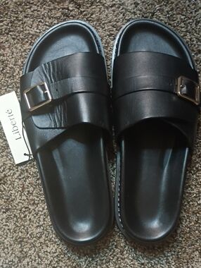 Liberté Women's Black Slide Sandals with Buckle